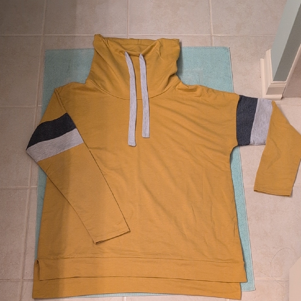 Mustard Hoodie with Gray and Black Stripes